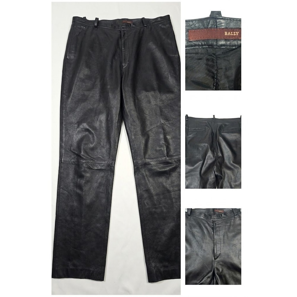 Vintage Bally Mens Black Leather Pants Trousers 44 Arrow Pockets Luxury Archive